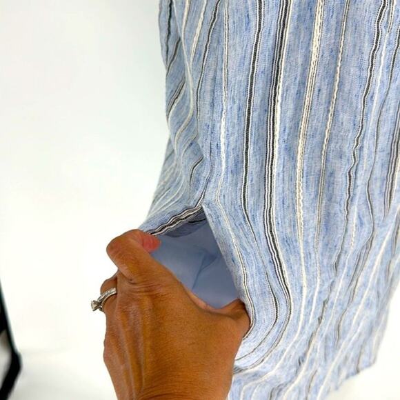 Madewell Women's XXS Yoked Mini Dress in Textured Stripe Sleeveles Blue Pockets - Picture 8 of 16